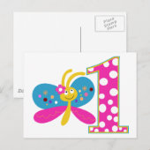 Girly Butterfly First Birthday Briefkaart (Voorkant / Achterkant)
