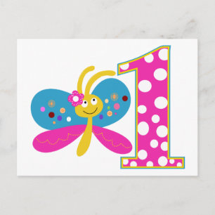 Girly Butterfly First Birthday Briefkaart