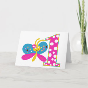 Girly Butterfly First Birthday Kaart