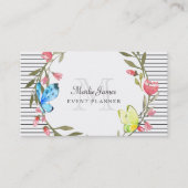 Girly Butterfly Floral en Stripes Event Planner Visitekaartje (Voorkant)