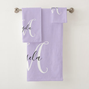 Girly Calligraphy Monogram Bleek Lavender Bad Handdoek