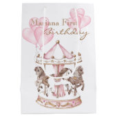 Girly Carousel Roze Eenhoorn Eerste Verjaardag Medium Cadeauzakje (Achterkant)