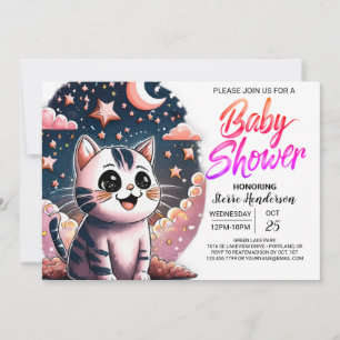 Girly Cat Digitaal Baby shower Kaart