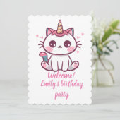 Girly Caticorn verjaardag Kaart (Staand voorkant)