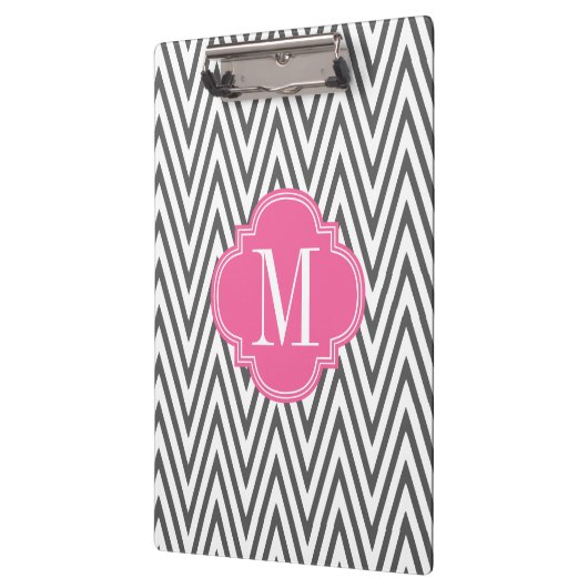 Girly Charcoal and Pink Chevron Stripes Custom Klembord (Links)
