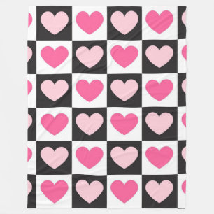 Girly Checkered Pink Hearts Luxe Fleece Deken