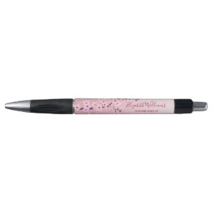 Girly Cherry Blossom Pink Glitter Monogram Pen