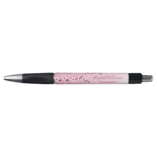 Girly Cherry Blossom Pink Glitter Monogram Pen (Voorkant)