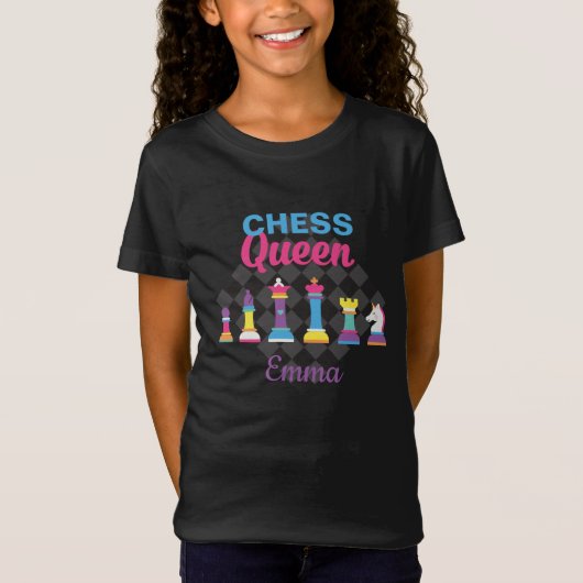 Girly Chess Queen Colorful Personalized T-shirt (Voorkant)