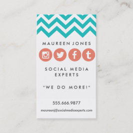 Girly Chevron Blauwgroen en Peach Social Media Car Visitekaartje