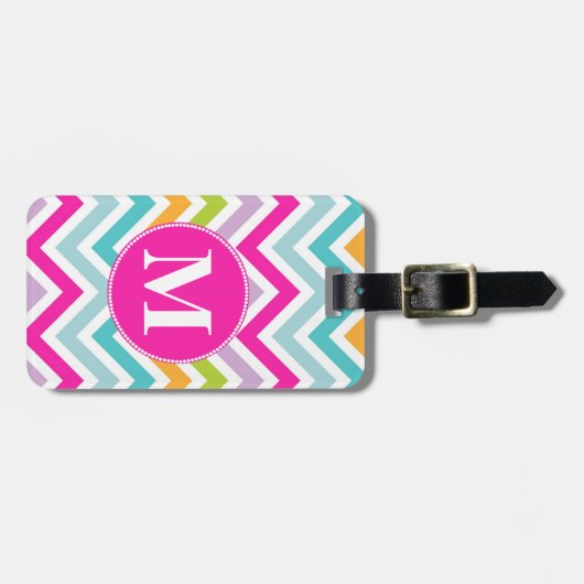 Girly Chevron Monogram Bagagelabel (Voorkant horizontaal)