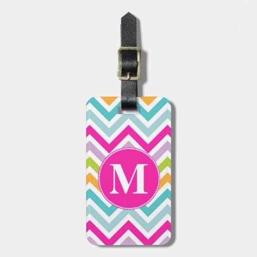 Girly Chevron Monogram Bagagelabel (Voorkant verticaal)