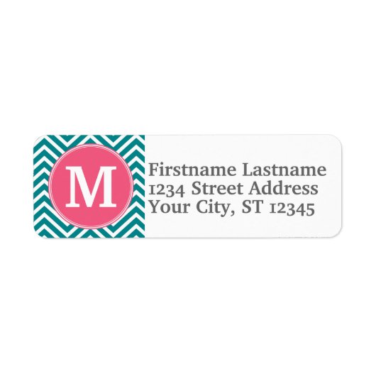 Girly Chevron Pattern met monogram - Roze Blauwgro Etiket (Voorkant)