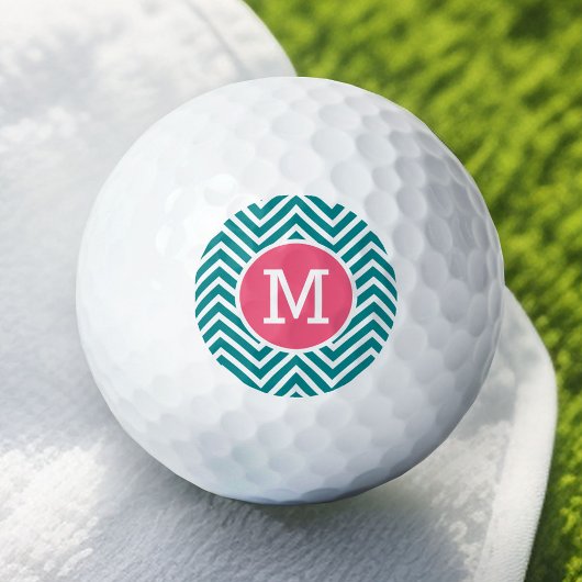 Girly Chevron Pattern met monogram - Roze Blauwgro Golfballen