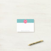 Girly Chevron Pattern met monogram - Roze Blauwgro Post-it® Notes (Op bureau)