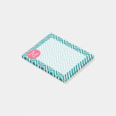 Girly Chevron Pattern met monogram - Roze Blauwgro Post-it® Notes (Schuin)
