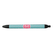 Girly Chevron Pattern met monogram - Roze Blauwgro Zwarte Inkt Pen (Voorkant)