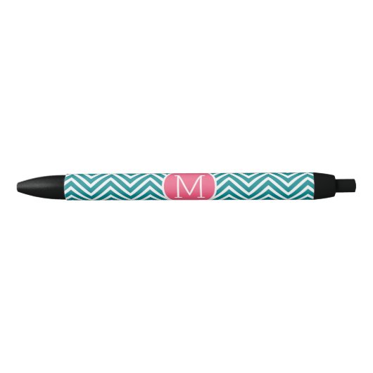Girly Chevron Pattern met monogram - Roze Blauwgro Zwarte Inkt Pen (Voorkant)