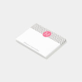 Girly Chevron Pattern met monogram - Roze grijs Post-it® Notes (Schuin)