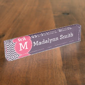 Girly Chevron Pattern met monogram - Roze Paars Naambordje (Zijkant)