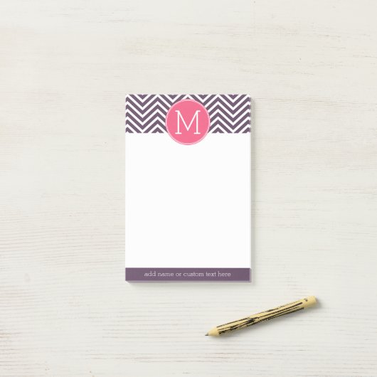 Girly Chevron Pattern met monogram - Roze Paars Post-it® Notes (Op bureau)