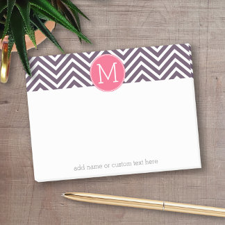 Girly Chevron Pattern met monogram - Roze Paars Post-it® Notes