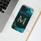 Girly Chic Blauwgroen Gold Agate Geode Monogram iPhone Hoesje