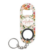 Girly Chic Bloemen Patroon met Monogram Naam Mini Flessenopener (Voorkant)