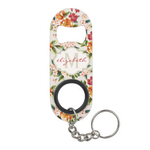 Girly Chic Bloemen Patroon met Monogram Naam Mini Flessenopener