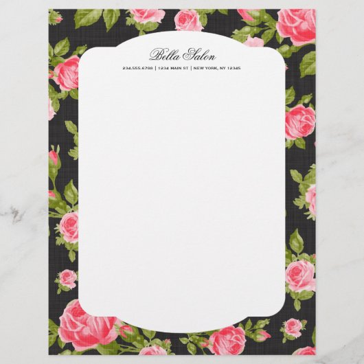 Girly Chic Elegant  Floral Rozen Border Briefhoofd (Voorkant)
