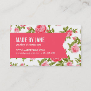 Girly Chic Elegante Bloemen Rozen & Lint Visitekaartje