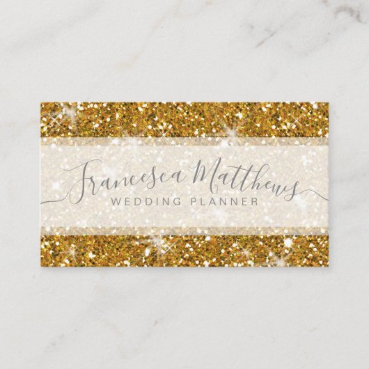 Girly Chic Faux Gold Glitter Script Swashes Visitekaartje (Voorkant)