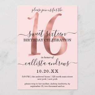 Girly Chic Faux Roos Gold Blush Pink Sweet 16 Kaart