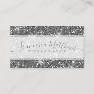 Girly Chic Faux Silver Glitter Script Swashes Visitekaartje