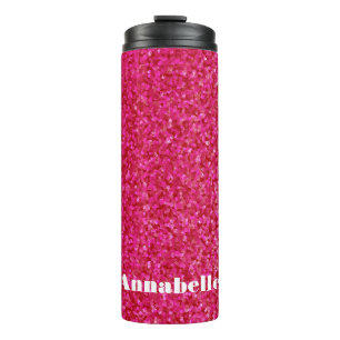 Girly chic glossy shine hot roze gepersonaliseerd thermosbeker