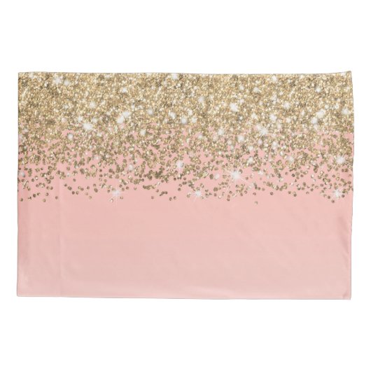 Girly Chic Gold Confetti Pink Gradient Monogram Kussensloop (Achterkant)