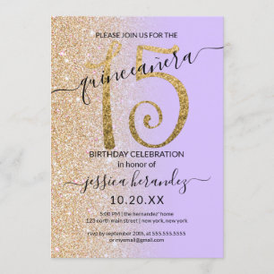 Girly Chic Lavendel Gouden Glitter Ombre Quinceañe Kaart