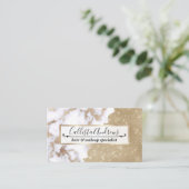 Girly Chic Modern Glam Gold Glitter Marmeren Patro Visitekaartje (Staand voorkant)