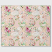 Girly Chic Modern Waterverf Floral Unicorn Cadeaupapier (Vlak)