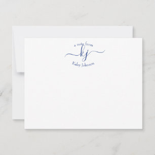 Girly Chic Navy White 2 Monogram Name Note Kaart