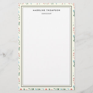 Girly Chic Pastel Roze Blauwe Bloemen Patroon Briefpapier