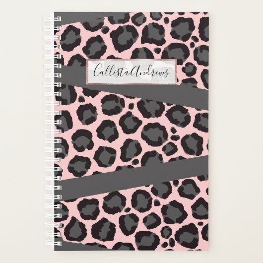 Girly Chic Pink Black Grey Leopard Cheetah Print Planner (Voorkant)