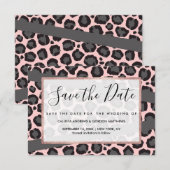 Girly Chic Pink Black Grey Leopard Cheetah Print Save The Date (Voorkant / Achterkant)