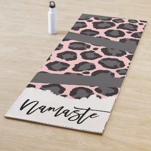 Girly Chic Pink Black Grey Leopard Cheetah Print Yogamat