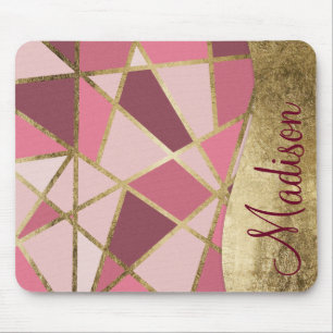 Girly Chic Pink Geo Gold Triangles Monogram Muismat