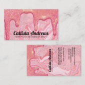 Girly Chic Pink Glitter Marble Drips Visitekaartje (Voorkant / Achterkant)