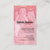 Girly Chic Pink Glitter Marble Drips Visitekaartje (Achterkant)