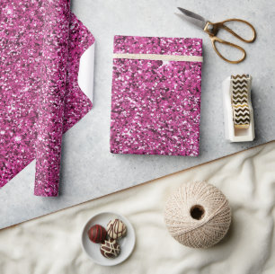 Girly Chic Pink Glitter Verjaardag Cadeaupapier