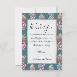 Girly Chic Roos Goud Bloemen Ananas Blauwgroen Gro Bedankkaart