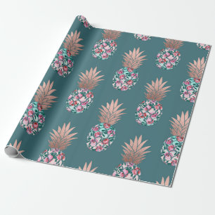 Girly Chic Roos Goud Bloemen Ananas Blauwgroen Gro Cadeaupapier